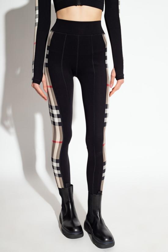  버버리 체크 트리밍 스트레치 저지 레깅스 8072124 A1189 BLACK Black - BURBERRY