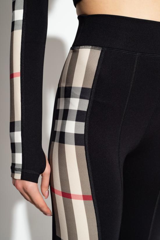  버버리 체크 트리밍 스트레치 저지 레깅스 8072124 A1189 BLACK Black - BURBERRY