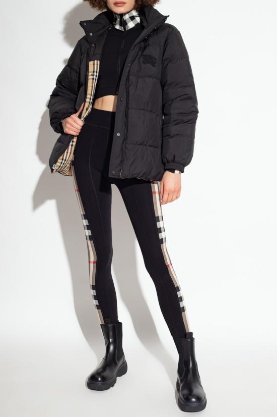  버버리 체크 트리밍 스트레치 저지 레깅스 8072124 A1189 BLACK Black - BURBERRY