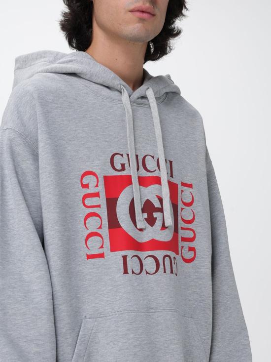 25FW 구찌 로고 프린트 코튼 저지 후드 티셔츠 788771XJHDP 1230 Grey - GUCCI