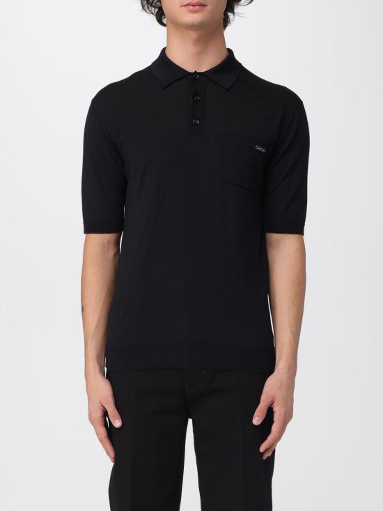 25FW 구찌 인타르시오 체스트 포켓 니트 폴로 티셔츠 824124XKEP1 1070 Black