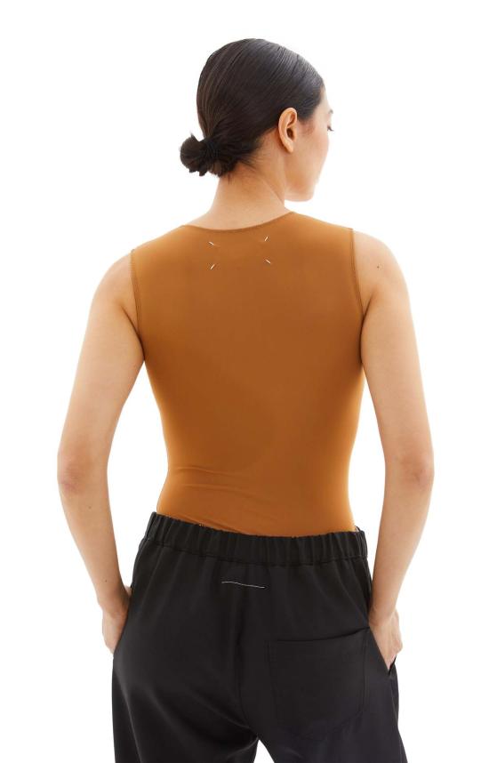  마르지엘라 바디수트 티셔츠 메종  클래식 저지 바디수트 카라멜 - MAISON MARGIELA