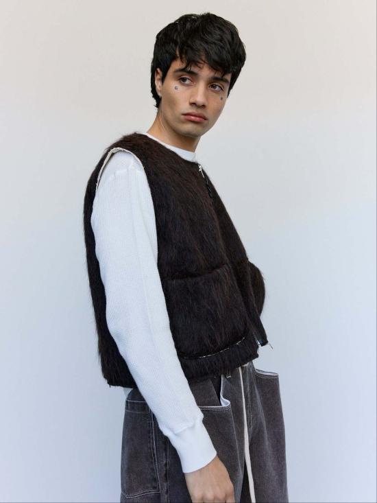  카미엘 포트젠스 베스트 카미엘 포겐스 브라운 헤어리 울 스퀘어 지퍼 - CAMIEL FORTGENS