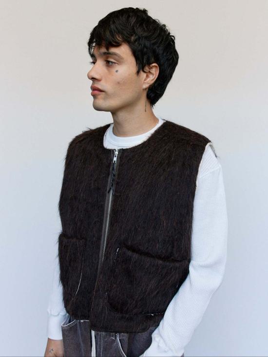  카미엘 포트젠스 베스트 카미엘 포겐스 브라운 헤어리 울 스퀘어 지퍼 - CAMIEL FORTGENS