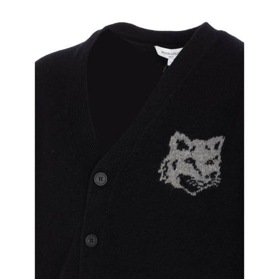25FW 메종키츠네 폭스 헤드 인타르시아 메리노 가디건 PM00509KM0329 BKMGM BLACK - MAISON KITSUNE