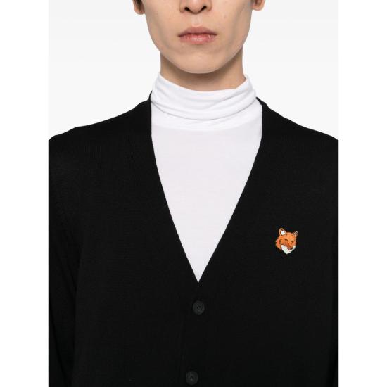 25FW 메종키츠네 폭스 헤드 메리노 레귤러 가디건 PM00501KT1181 BLACK - MAISON KITSUNE