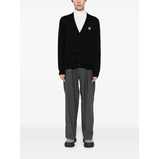 25FW 메종키츠네 폭스 헤드 메리노 레귤러 가디건 PM00501KT1181 BLACK - MAISON KITSUNE