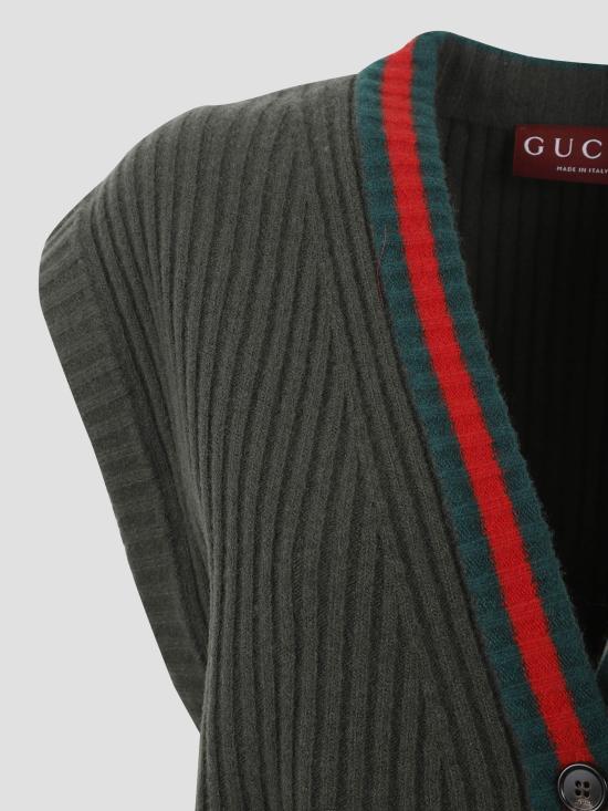 25FW 구찌 리브 니트 브이넥 울 조끼  834023XKEX6 3036 PINE GREEN - GUCCI