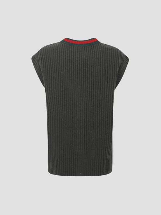 25FW 구찌 리브 니트 브이넥 울 조끼  834023XKEX6 3036 PINE GREEN - GUCCI