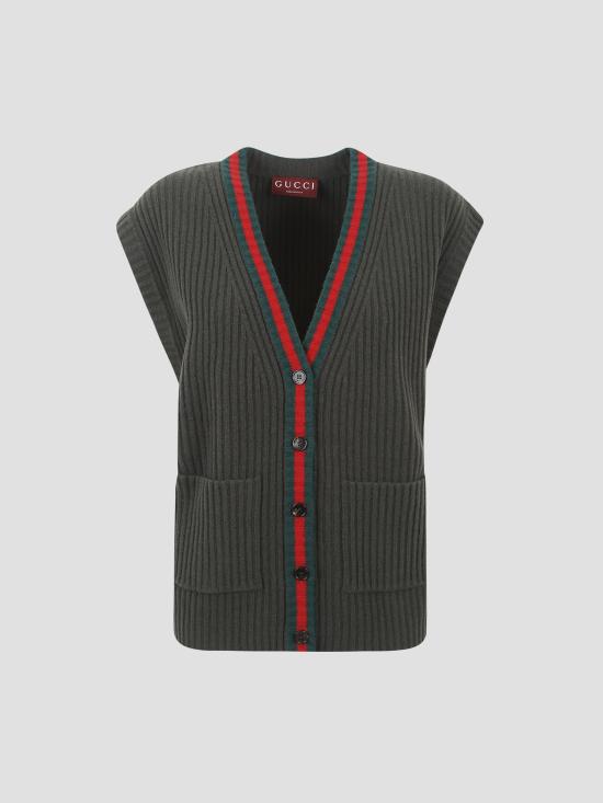 25FW 구찌 리브 니트 브이넥 울 조끼  834023XKEX6 3036 PINE GREEN