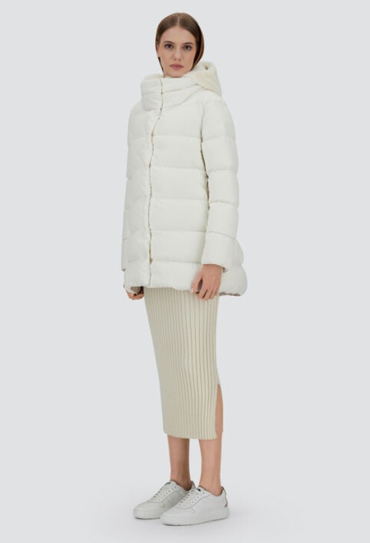 25FW 에르노 새틴 & 뉴 레이디 퍼 A셰이프 다운 자킷 PI001934D 12170Z1000 White - HERNO