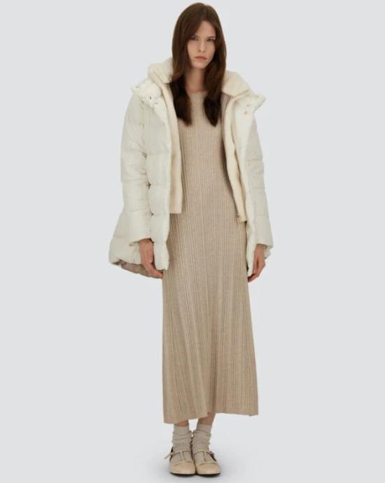 25FW 에르노 새틴 & 뉴 레이디 퍼 A셰이프 다운 자킷 PI001934D 12170Z1000 White - HERNO