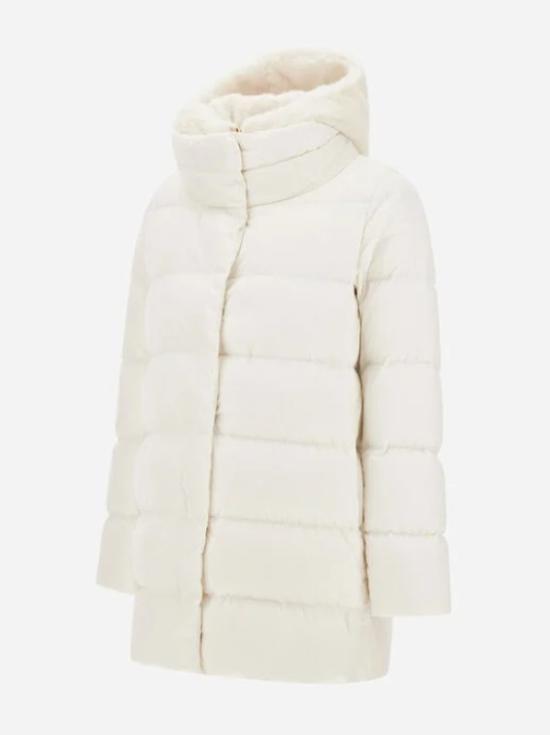 25FW 에르노 새틴 & 뉴 레이디 퍼 A셰이프 다운 자킷 PI001934D 12170Z1000 White - HERNO