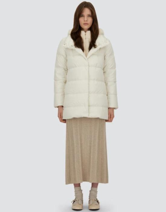 25FW 에르노 새틴 & 뉴 레이디 퍼 A셰이프 다운 자킷 PI001934D 12170Z1000 White - HERNO