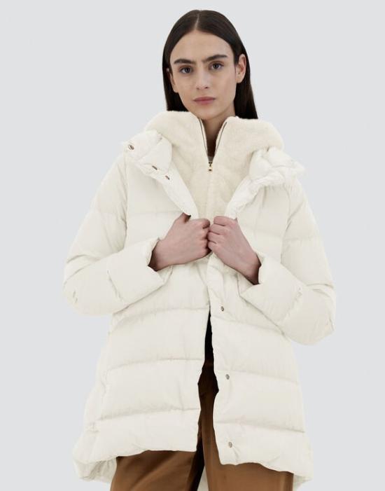 25FW 에르노 새틴 & 뉴 레이디 퍼 A셰이프 다운 자킷 PI001934D 12170Z1000 White - HERNO