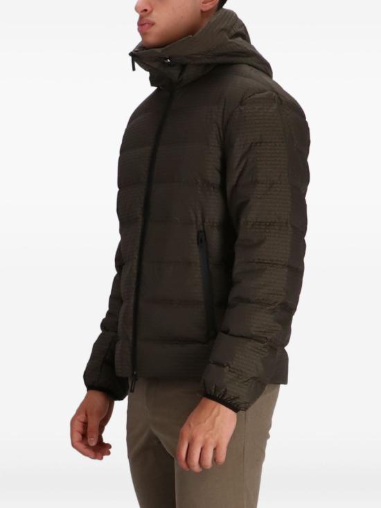 25FW 엠포리오 아르마니 자카드 로고 레터링 퀼팅 나일론 후디드 자켓 EM003043 AF15384U8120 Green - EMPORIO ARMANI