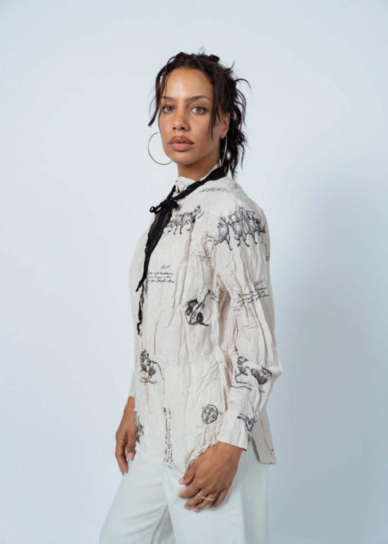  파드칼레 블라우스 Pas De Calais 동물 콘서트 리본 타이  아이보리 - PAS DE CALAIS