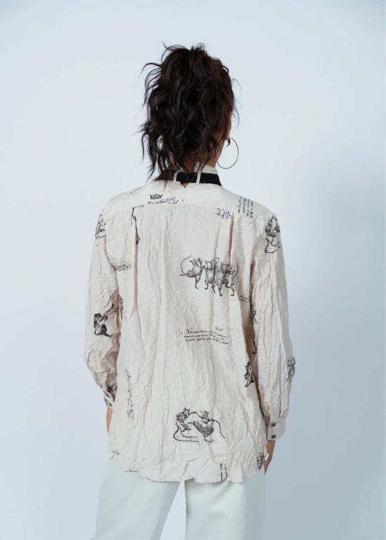  파드칼레 블라우스 Pas De Calais 동물 콘서트 리본 타이  아이보리 - PAS DE CALAIS