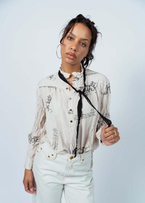  파드칼레 블라우스 Pas De Calais 동물 콘서트 리본 타이  아이보리 - PAS DE CALAIS