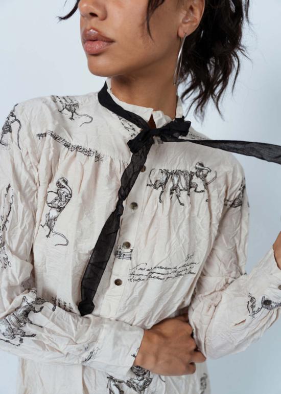  파드칼레 블라우스 Pas De Calais 동물 콘서트 리본 타이  아이보리 - PAS DE CALAIS