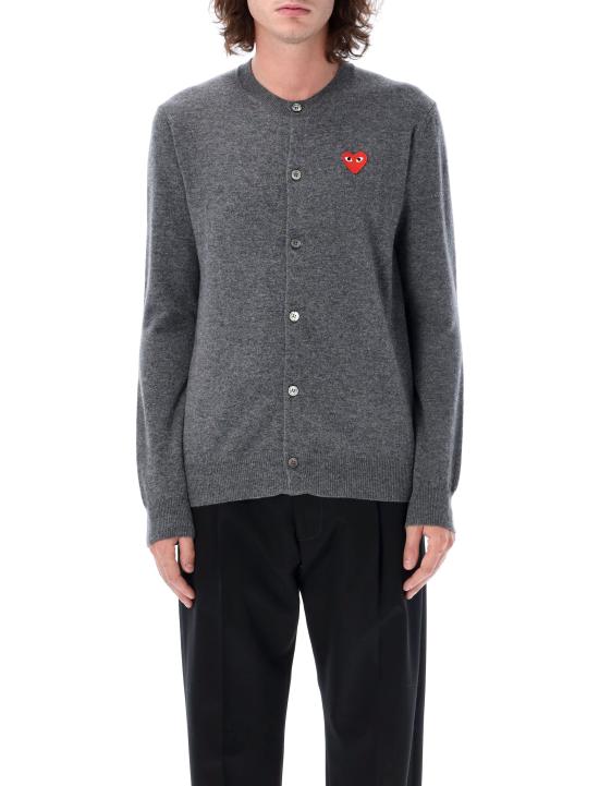 25FW 꼼데가르송 플레이 레드 하트 니트 가디건 AXN007051 3 GREY - COMME DES GARCONS