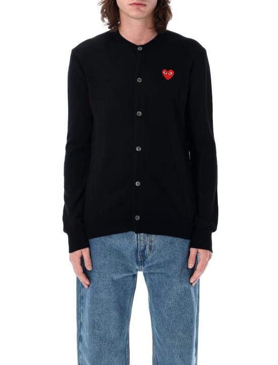 25FW 꼼데가르송 플레이 레드 하트 니트 가디건 AXN007051 BLACK - COMME DES GARCONS