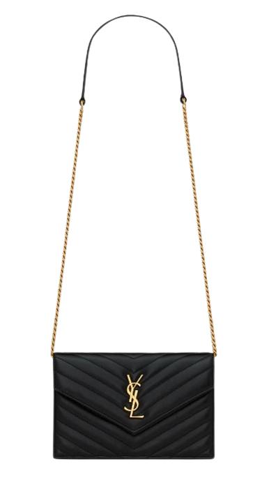 25FW 생로랑 램스킨 카산드라 엔벨로프 체인 월렛 742920 AAA441000 BLACK