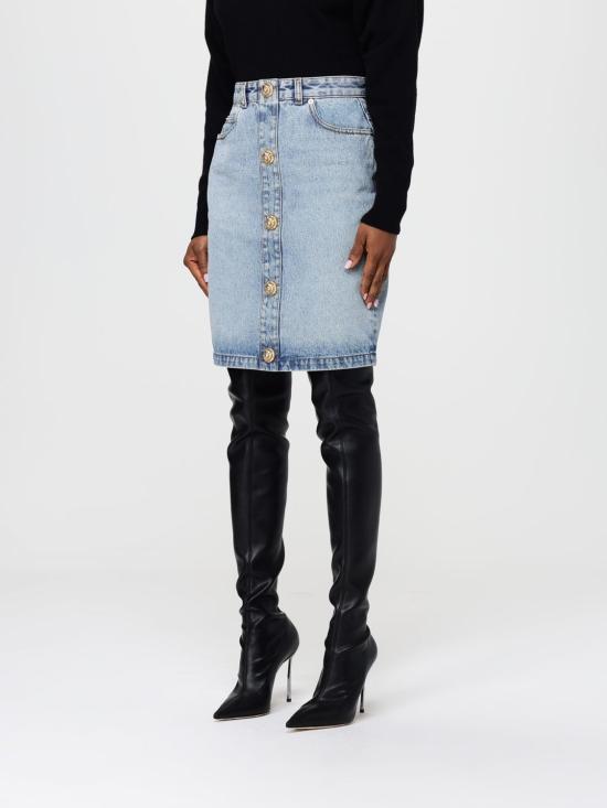 25FW 발망 데님 스커트 FF0LC267DF97 6AW Blue - BALMAIN