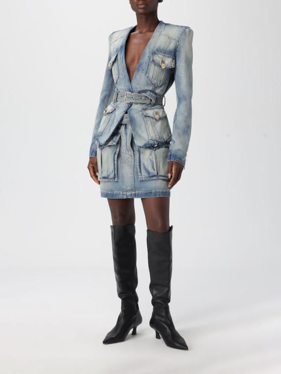 25FW 발망 데님 스커트 FF1LBA88DF79 6FC Blue - BALMAIN