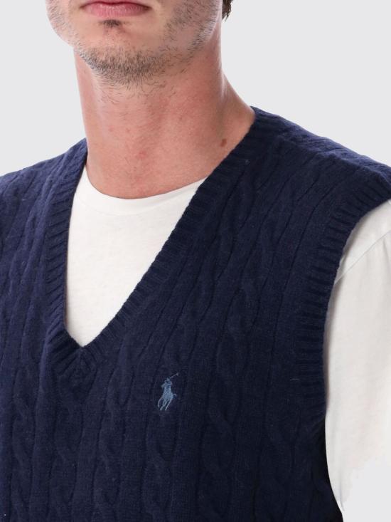 25FW 폴로 랄프로렌 울 캐시미어 케이블 니트 베스트 710974166 001 Navy - POLO RALPH LAUREN