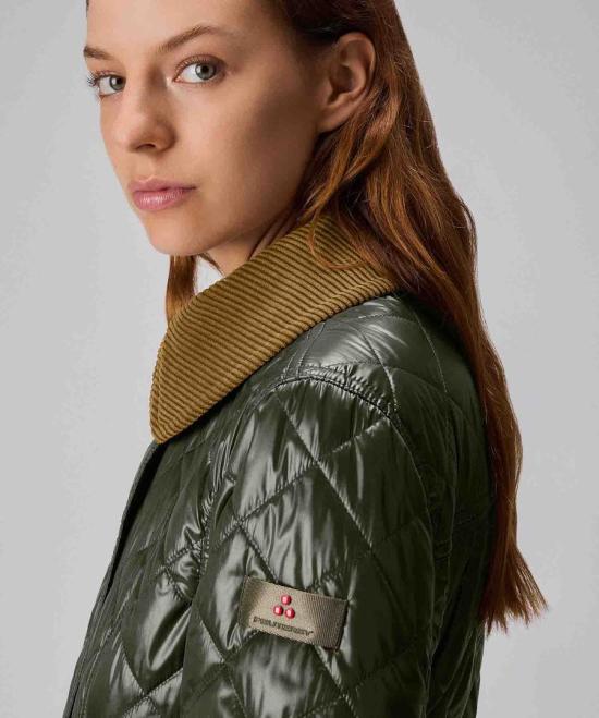 25FW 페트레이 벨벳 칼라 패디드 롱 코트 PED5450 04000217 689 Verde edera - PEUTEREY