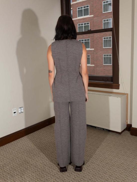  로렌 마누지안 민소매 티셔츠 더블 니트 보디스 - LAUREN MANOOGIAN