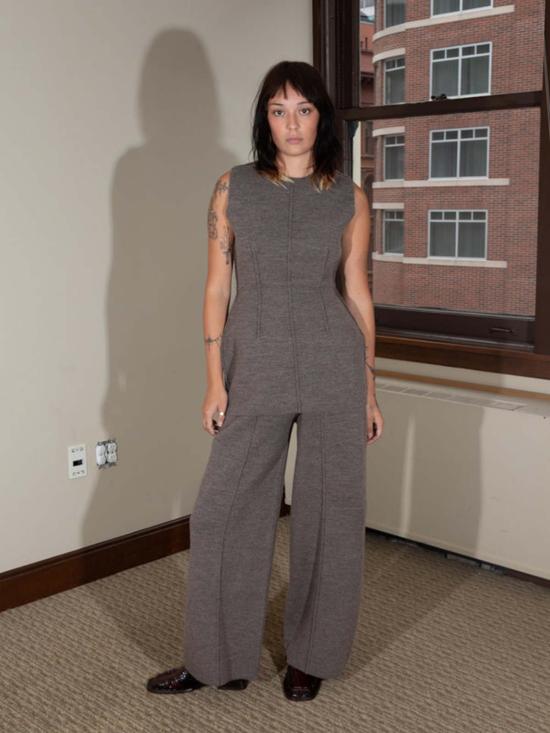  로렌 마누지안 민소매 티셔츠 더블 니트 보디스