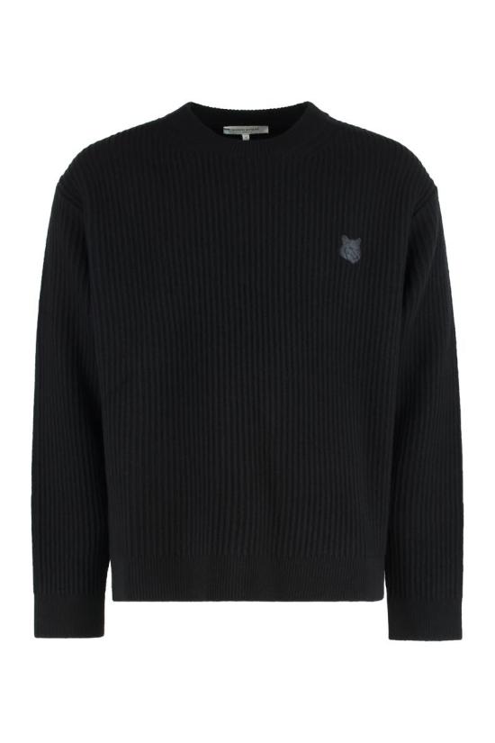 25FW 메종키츠네 폭스 헤드 울 립드 스웨터 PM00811KT1149 P199 Black
