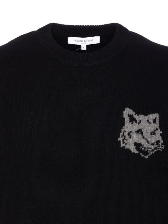 25FW 메종키츠네 폭스 헤드 인타르시아 메리노 스웨터 PM00816 KM03290391 Black - MAISON KITSUNE