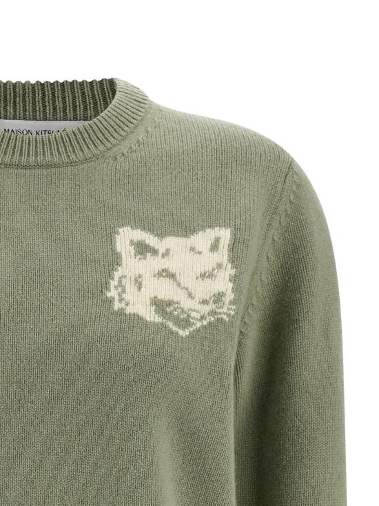 25FW 메종키츠네 폭스 헤드 인타르시아 메리노 스웨터 NW00808KM03290396 GREEN - MAISON KITSUNE
