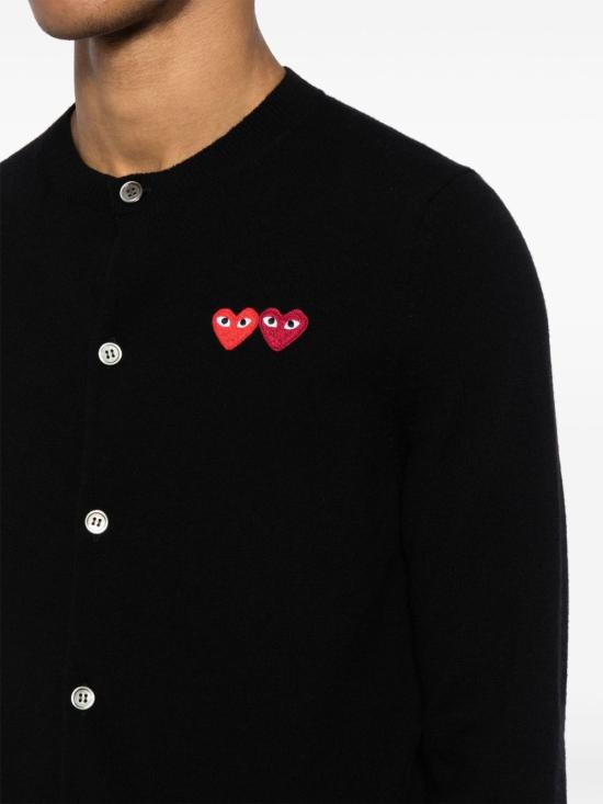 25FW 꼼데가르송 플레이 더블 하트 가디건 AXN057051 1BLACK Black - COMME DES GARCONS