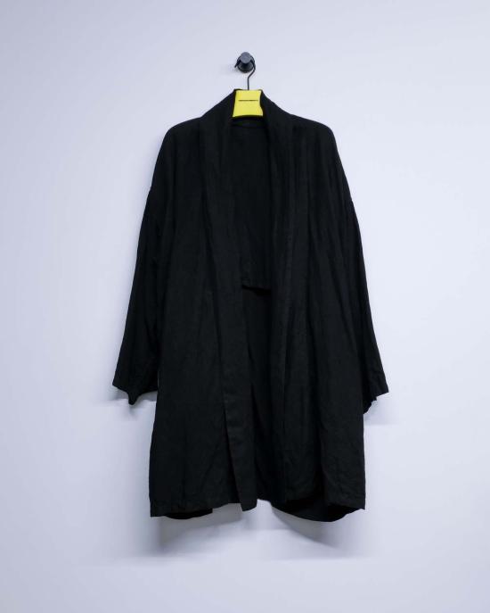  타이가 타카하시 코트 Lot.406 머드 다이 브라운 리넨 숄 칼라 - TAIGA TAKAHASHI