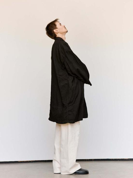  타이가 타카하시 코트 Lot.406 머드 다이 브라운 리넨 숄 칼라 - TAIGA TAKAHASHI