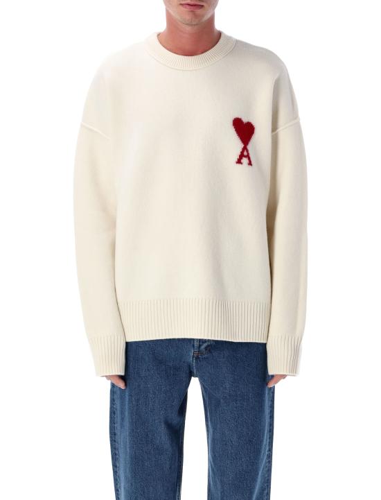 26FW 아미 빅 하트 울 크루넥 스웨터 UKS838018 154 ECRU RED - AMI