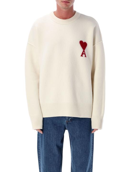 26FW 아미 빅 하트 울 크루넥 스웨터 UKS838018 154 ECRU RED