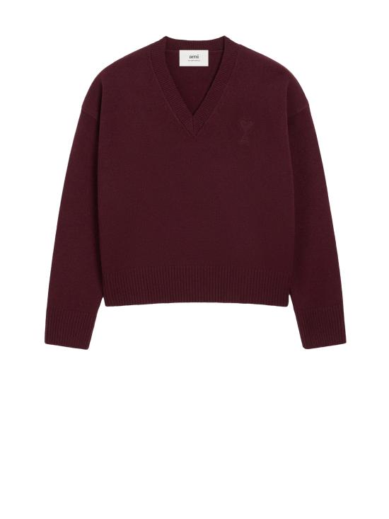 25FW 아미 아미 드 꾀흐 V 넥 스웨터 UKS820 KN0071 692 CHEERY