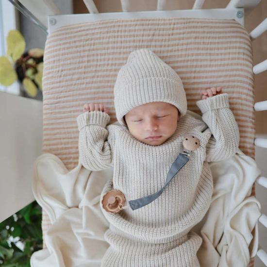  [키즈] 무쉬 액세서리 Mushie Extra Soft Muslin Crib Sheet Natural Stripe - MUSHIE