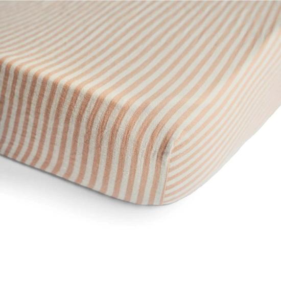  [키즈] 무쉬 액세서리 Mushie Extra Soft Muslin Crib Sheet Natural Stripe - MUSHIE