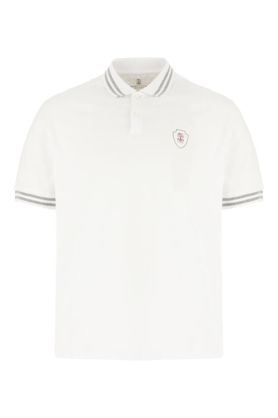 25FW 브루넬로 쿠치넬리 로고 자수 폴로 셔츠 M0B133940T C6159 WHITE
