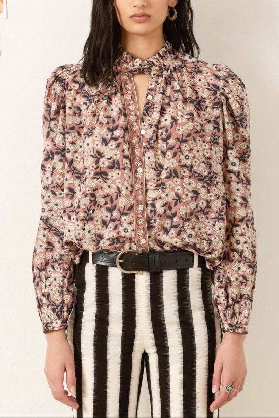  알릭스 오브 보헤미아 블라우스 애너벨 세피아 플로럴 셔츠 누드 세피아