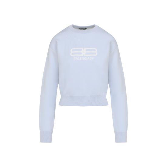 25FW 발렌시아가 로고 인타르시아 스웨터 850046 T1760 9076 LIGHT BLUE LATTE - BALENCIAGA