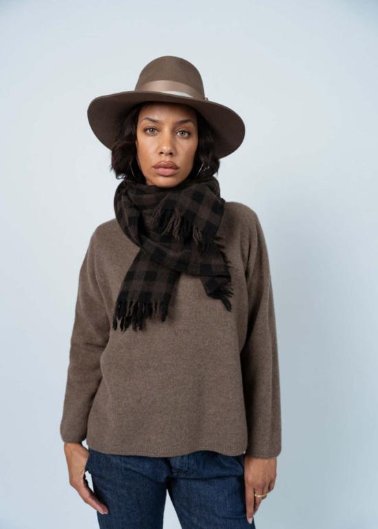  파드칼레 머플러/스카프 파 드 칼레 블록 체크 캐시미어 스카프 브라운 체크 - PAS DE CALAIS