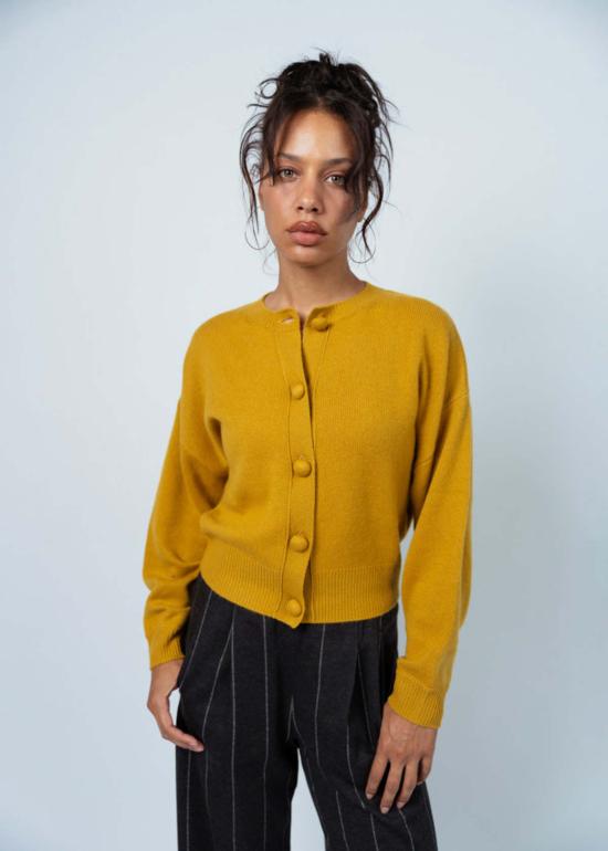  오디 가디건 캐시미어 카디건 골든 옐로우