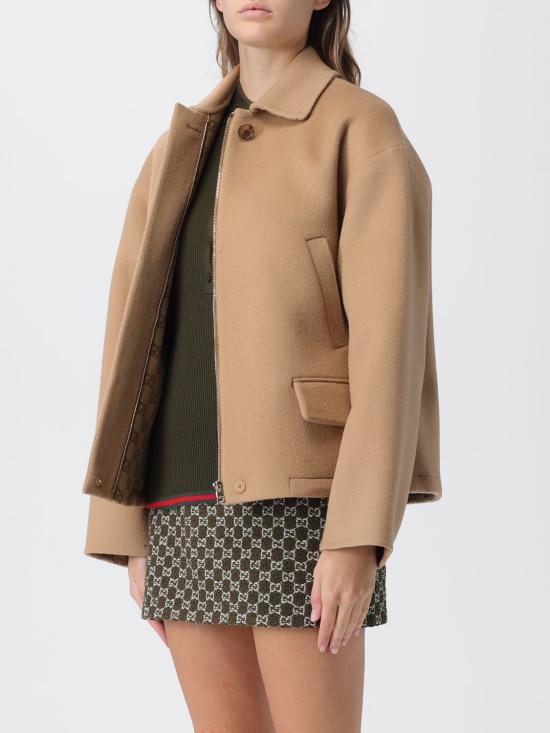 25FW 구찌 포인티드 칼라 울 집업 재킷 823859Z7ASL 2668 Camel - GUCCI